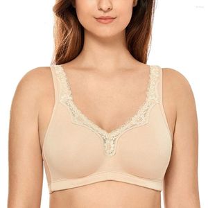 Bras Cotton Bra Non Padded Lace Trim Plus Size Wirefree Soft Cup Sleeping Underwear Wire Free Minimizer For Women C D E F G H I