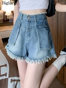 Women's Shorts Jeans Summer High Waist Mini Women Fringe Patchwork Fashion Sexy Ladies Trousers Korean Style Loose Pleated Woman