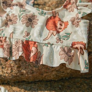 Tregren Cute Toddler Baby Girl Bikini Flower/Bull Head Print Swimsuit Ruffle Swimwear Summer Swimming Pool Hot Spring Beach Wear