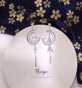 Thaya 925 Sterling Silver Earing Dangle Crescent Bamboo Leaves for Women Fine Fine Jewelry 2106169701458