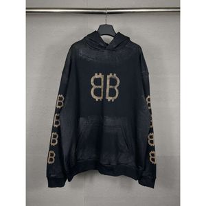 مصمم فضفاض Balencigs Hoodie Hoodies Hoody Fashion Sensters الكلاسيكية عالية الجودة الإصدار الصحيح 23 Double B Mud Mud Terry Cotton مصنوع من Graf CM99 القديم