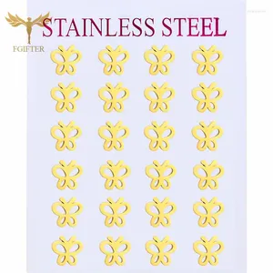 Stud Earrings 12 Pairs Cute Butterfly For Girls Childs Gold Color Ear Studs Stainless Steel Piercing Jewelry Children's Day Gifts