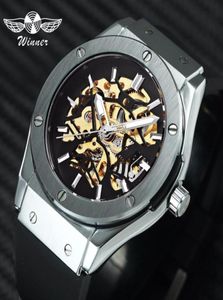 Winner Fashion Mens Watches Top Brand Luxury Automatic Mechanical Sport Watch Мужские резиновые ремешки скелетоны, набор бедра, J11139126