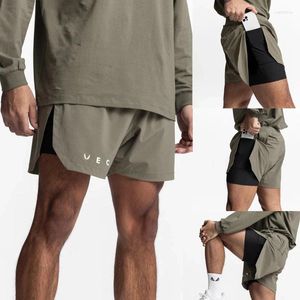 Shorts masculinos de duas camadas duplas 2 em 1 secagem rápida calça de fitness respirável ordenando a marca de verão de ginástica de corrida