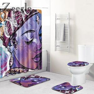 Badmatten Afrika Frau bedruckte Matte und Duschvorhang Set Badezimmer Dekor Teppich Teppich Mikrofaser Fuß U-förmige Toilette