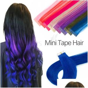 Hair Extension Kits Extensions Tape In Human Colored Exetnsions Mini Ins For Highlights/Add Volume Doublesided Adhesive Drop Delivery Otwvv