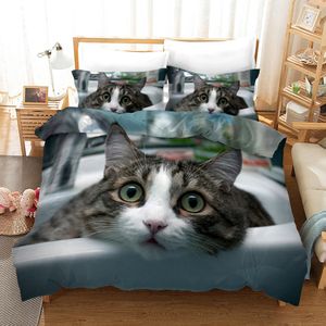 Süße Haustierkatze Bettwäsche Set Tier Kawaii Bettdecke für Kinder Schlafzimmer 3D -Quilt Doppelbett 240x220 Königin Kingsize -Weichbett Bettwäsche