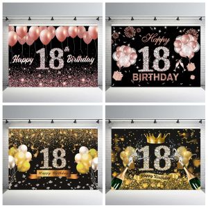 Festa de aniversário de 18 anos fotografia de pano de fundo preto Glitter Glitter meninos meninas de 18º aniversário Booth Background ades