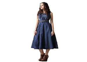 Casual Dresses Women V Neck Sleeveless Single Breasted Button Design Denim Dress with Embrodery Belt Plus Size Size Lap Clothing F3801833