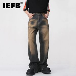 IEFB Vintage Mens Burrs Jeans Summer Gradient Color Straight Denim Pants High Street Male Casual Wide Leg Trousers 9A8628 240328