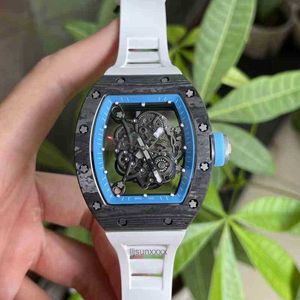 Titta på lyxiga Richa M Designer Mens Automatic Mechanical Watch Carbon Fiber Hollow Tape Wine Barrel Type Luminous Personality Light 656m