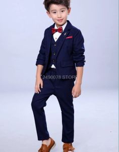 Pantolon çiçek erkekler akşam ceket yelek pantolon 3pcs giyim seti çocuklar resmi blazer düğün smokin takım elbise çocuklar doğum günü kostüm