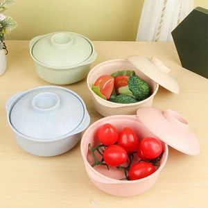 Bowls 1pc Mini Wheat Straw Material Instant Noodle Lids Healthy With Students Rice Bowl Container Tableware