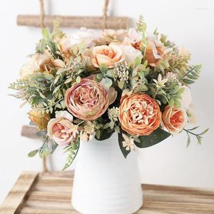 Fiori decorativi docidaci autunno seta bianca rose artificiali di nozze decorazione per la casa di alta qualità bouquet lussuoso composizione floreale falsa