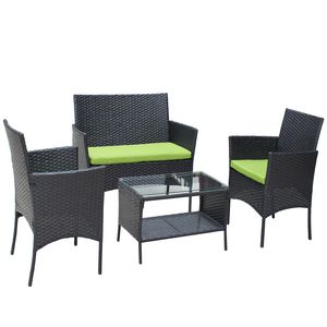 4 PC Rattan Patio Furniture Set Outdoor Patio Cushioned Seat Wicker Sofa