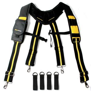 Melotough Tool Belt Suspendersは、取り外し可能な電話ホルダーの快適なフォームショルダーパッダー240401を持つ男性向けの建設作業ブレース