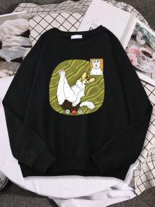 Klänningar katten i videon visar sin rumpa kvinnor huvtröja dagligen full ärm tröja lös bekväm pullover mjuk crewneck sportkläder