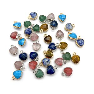 Natural Stone Pendant Heart Shape Lapis Lazuli Pink Crystal Tiger Eye Charm for Jewelry Making DIY Necklace Earring Accessories