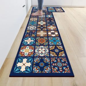 PVC Kitchen Mat Non-slip Washable Kitchen Long Rugs Waterproof Dirt Resistant Carpet PU Leather Wiped Balcony Floor Door Mat