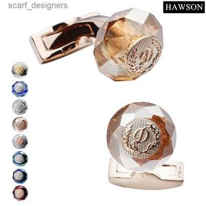 Manschettlänkar Hawson Classic Round Stone Cufflinks Navy Groom Cuff Button Luxury Mens Accessories Wedding Present With Box Packing Y240411