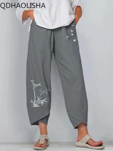 Baggy Pants Woman Korean Fashion Elastic Midje Cotton Loose Casual Ankle Trousers Streetwear High Summer Womens 240411