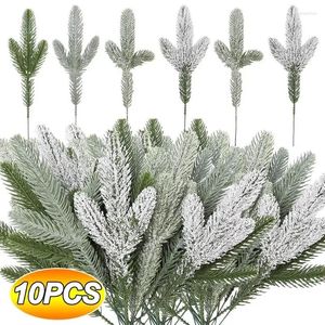 Decorative Flowers 5/10PCS Artificial Pine Needle Branches Christmas Plastic Fake Plants Desktop Home Xmas Tree Wreath Decoration Year Gifts