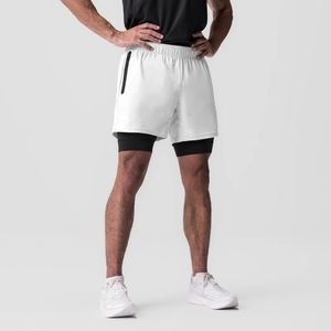 Gym Summer Mens Sports Double-Decker 2in1 Snabbt torr shorts Beskabla fitness Korta byxor som kör kroppsbyggande basket shorts 240409