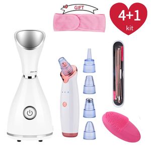 Nano -Ionic Facial Vaporizer Face Dampfer Blackhead Remover Vakuumhaut Scrubber Silikon Gesichtsreinigung Pinselhautpflege Set 240409