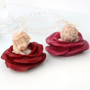 Rose Cherub Candle Silicone Mold Flower Wing Angel Soap Resin Plaster Mould Baby Ice Chocolate Cake Making Set Desk Decor Gifts