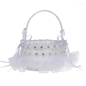 Decorative Flowers 1pcs Festival White Bridal Flower Girl Scattering Basket Simple Hand-held Wedding Supplies Decoration