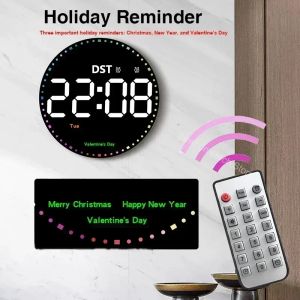 LED Digital Wall Clock Large Screen Temperature Date Day Display Electronic LED Clock with Remote Control Living Room Decoration