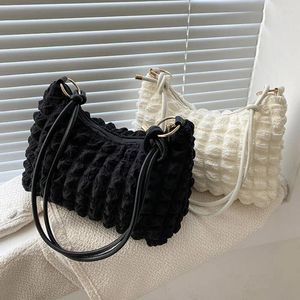 Drawstring Canvas Kırışıklık Çantası Kadınlar Omuz Çantaları Pileli Baloncuklar Çanta Yastıklı Günlük Koltuklu Kapitone Tote Cloud