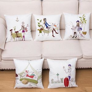 Kissen süßer Cartoon hübsches Mädchen Schöner Tag Plüsch Cover für Sofa Home Decor Porträt Kissenbezug Druckkasse 45 45 cm