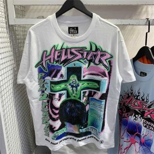 Hellstar T 셔츠 디자이너 T 셔츠 그래픽 티 의류 옷 힙 스터 세탁 된 직물 거리 낙서 글자 호일 프린트 빈티지 블랙 느슨한 피팅 플러스 크기 S-XL