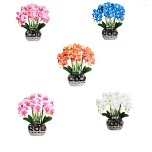 Dekorativa blommor konstgjorda orkidéer bonsai livtro phalaenopsis verklig beröring faux växter för bord vardagsrum hem ornament ljus vit