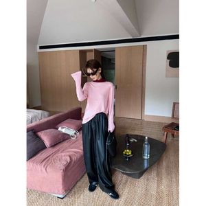 Women's Knits & Tees 23ss Autumn/winter Casual Minimalist Half High Neck Letter Print Loose Slimming T-shirt Top