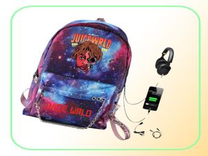 Mens Juice WRLD ryggsäck Fashion Starry Sky Backpack USB Multifunktion Ryggsäck Oxford Travel School Bags Streetwear Hip Hop Bags2000458