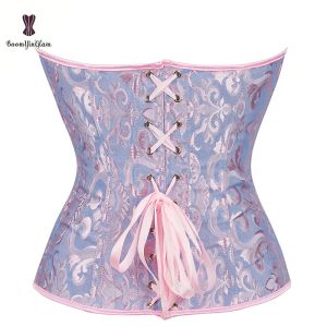 Pink Brown Red Blue Korset Women Outfits Slimming Body Shaper 12 Elastic Boned Lace Jacquard Corset Bustier With G String