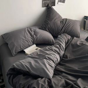 Solstice Home Textile Bedding Sets Solid Dark Gray Bed Linen Duvet Cover Pillowcase Flat Bed Sheet Boy Girl Kid Childs Bedroom