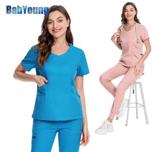 Qualità unisex uniforme medica infermiera scrubs slim fit comfort sala operatoria lavoro indossare abiti medici per donne