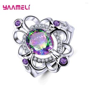 Cluster Rings Brilliant Opal Rainbow Cubic Zirconia Ring For Women Girl Wedding Engagement Creative 925 Sterling Silver Gorgeous