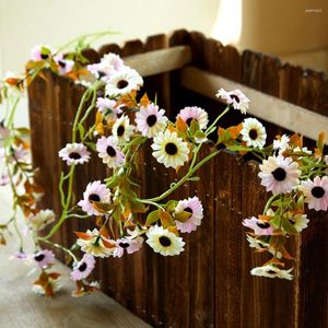 Decorative Flowers 3pcs 2m Artificial Small Daisy Flower Vine Silk Sunflower Garland Hanging Plant For Wedding Party Home Garden Fence Arch