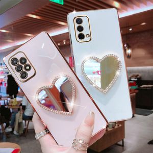 Caixa de telefone espelho de coração de diamante dourado para Motorola Moto G53 Soft Silicone TPU Cover Moto G73 53 G13 G23 E13 E32 60S 30