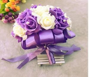 Purple Pink Red Bridal Wedding Bouquet Colorful Wedding Decoration Artificial Bridesmaid Flower Pearls Beads Bride Holding Flowers5827706