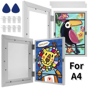 Quadros 1/2pc Kids Art Frame Conjunto A4 Abertura da abertura Po Wooden Artwork Display para 100 fotos Desenho 3D