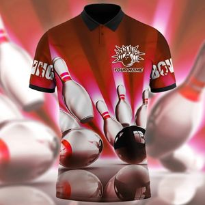 Personalisierter Name Bowling 3D Printed Summer Polo Shirt Unisex Casual Short Sleeve T Shirt Geschenk für Bowlingliebhaber Pol-35