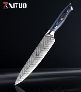 Xituo High Quality 8quotinch Damascus Chef Knife AUS10 Rostfritt stål Kök Kniv japansk Santoku Cleaver Meat Slicing Knife1835014
