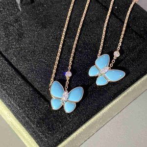 High end vancelfe varumärkesdesigner halsband Pure Silver Precision Edition Turquoise Edition Blue Butterfly Necklace Trendy Designer Brand Jewelry