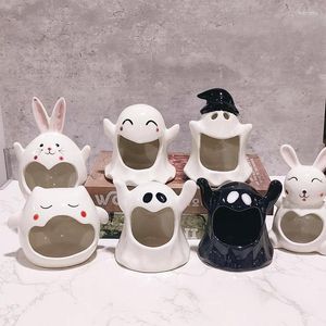 Candle Holders 2024 Halloween Ceramic Ghost Holder Utensils Ornament Home Desktop Container Accessories