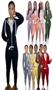 2021 Womens Plush Sweater Designer Sports Tracksuits Joggers Två stycken byxor Set Hoodies Drawstring Zip Outfits8067710